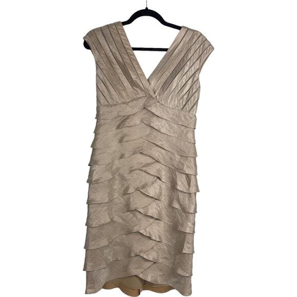 Adrianna Papell Tiered Ruffle Pleated Bodice Satin Dress (8) - Picture 6 of 16